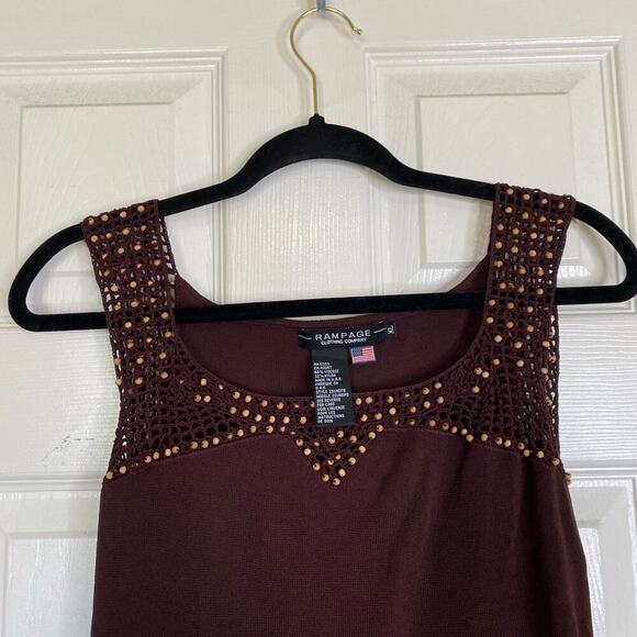 Vintage RAMPAGE Y2K Boho Tank Top Wood Beaded Earthy Brown Size XL - Picture 3 of 6
